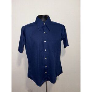 Vintage Ely Shirt  Button Down Men 15 1/2 medium short Sleeve Big Collar Navy